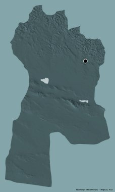 Moğolistan 'ın Bayanhongor kenti, başkenti katı renk arkaplanı ile izole edilmiştir. Renkli yükseklik haritası. 3B görüntüleme