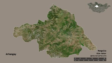 Arhangay, Moğolistan eyaleti, başkenti sağlam bir zemin üzerinde izole edilmiştir. Uzaklık ölçeği, bölge önizlemesi ve etiketleri. Uydu görüntüleri. 3B görüntüleme