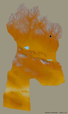 Moğolistan 'ın Bayanhongor kenti, başkenti katı renk arkaplanı ile izole edilmiştir. Topografik yardım haritası. 3B görüntüleme