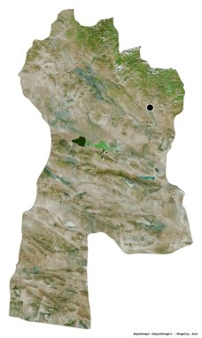 Moğolistan 'ın Bayanhongor ili, başkenti beyaz arka planda izole edilmiştir. Uydu görüntüleri. 3B görüntüleme
