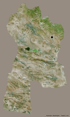Moğolistan 'ın Bayanhongor kenti, başkenti katı renk arkaplanı ile izole edilmiştir. Uydu görüntüleri. 3B görüntüleme
