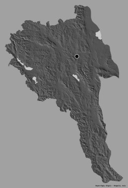 Moğolistan 'ın Bayan-Olgiy' nin şekli, başkenti katı renk arka planında izole edilmiş. Çift seviyeli yükseklik haritası. 3B görüntüleme