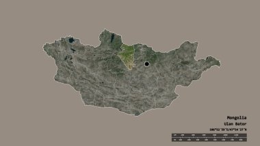 Başkenti, ana bölgesel bölünmesi ve ayrılmış Bulgan bölgesiyle birlikte Moğolistan 'ın dejenere edilmiş şekli. Etiketler. Uydu görüntüleri. 3B görüntüleme