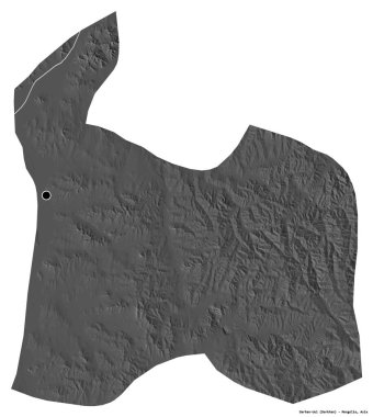 Moğolistan belediyesi Darhan-Uul 'un beyaz arka planda bulunan başkenti. Çift seviyeli yükseklik haritası. 3B görüntüleme