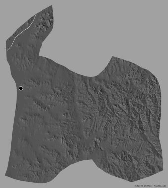 Moğolistan belediyesi Darhan-Uul 'un şekli, başkenti katı bir renk arkaplanı ile izole edilmiş. Çift seviyeli yükseklik haritası. 3B görüntüleme