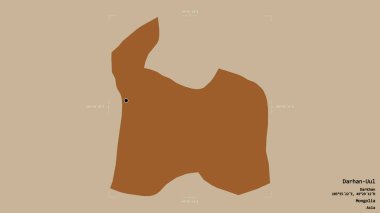 Moğolistan belediyesi Darhan-Uul 'un bölgesi, bir sınır kutusunda sağlam bir zemin üzerinde izole edildi. Etiketler. Desenli dokuların bileşimi. 3B görüntüleme