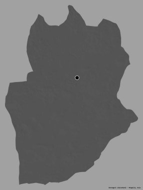 Dornogovi, Moğolistan eyaleti, başkenti katı bir renk arkaplanı ile izole edilmiştir. Çift seviyeli yükseklik haritası. 3B görüntüleme