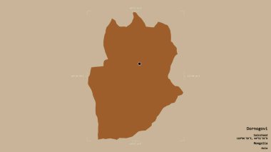 Moğolistan 'ın Dornogovi bölgesinde katı bir arka planda izole edilmiş bir sınır kutusu var. Etiketler. Desenli dokuların bileşimi. 3B görüntüleme