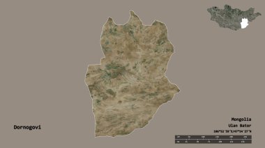 Dornogovi, Moğolistan eyaleti, başkenti katı bir zemin üzerinde izole edilmiştir. Uzaklık ölçeği, bölge önizlemesi ve etiketleri. Uydu görüntüleri. 3B görüntüleme