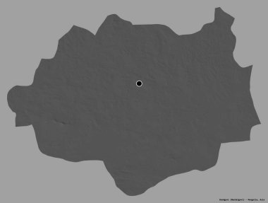 Moğolistan 'ın Dundgovi şehrinin başkenti katı bir renk arkaplanı ile izole edilmiştir. Çift seviyeli yükseklik haritası. 3B görüntüleme