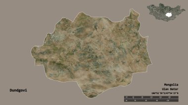 Moğolistan 'ın Dundgovi şehrinin başkenti sağlam bir zemin üzerinde izole edilmiştir. Uzaklık ölçeği, bölge önizlemesi ve etiketleri. Uydu görüntüleri. 3B görüntüleme
