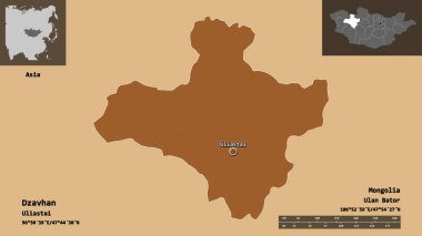 Cavhan Şekli, Moğolistan ili ve başkenti. Uzaklık ölçeği, ön gösterimler ve etiketler. Düzenli desenli dokuların bileşimi. 3B görüntüleme