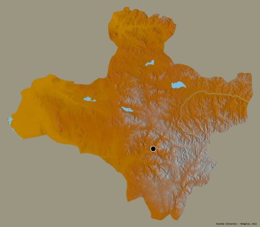 Moğolistan 'ın başkenti Dzavhan' ın katı renk arkaplanı ile izole edilmiş şeklidir. Topografik yardım haritası. 3B görüntüleme