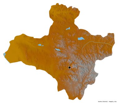 Beyaz arka planda başkenti izole edilmiş olan Cavhan, Moğolistan ili. Topografik yardım haritası. 3B görüntüleme