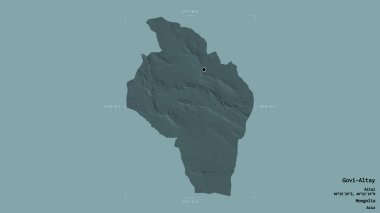 Govi-Altay bölgesi, Moğolistan ili, Gürcistan sınırında katı bir arka planda izole edilmiştir. Etiketler. Renkli yükseklik haritası. 3B görüntüleme