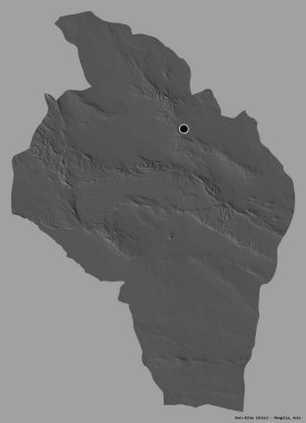 Moğolistan 'ın Govi-Altay eyaleti, başkenti katı bir renk arkaplanı ile izole edilmiştir. Çift seviyeli yükseklik haritası. 3B görüntüleme