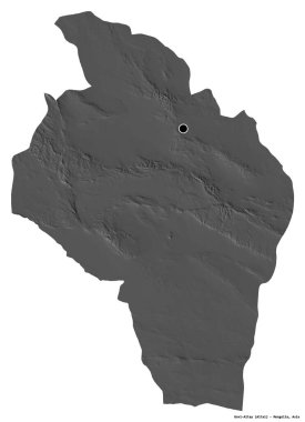 Moğolistan 'ın Govi-Altay eyaleti, başkenti beyaz arka planda izole edilmiştir. Çift seviyeli yükseklik haritası. 3B görüntüleme