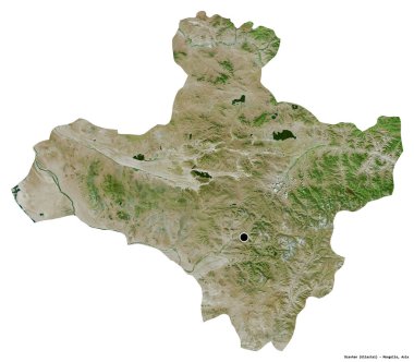 Beyaz arka planda başkenti izole edilmiş olan Cavhan, Moğolistan ili. Uydu görüntüleri. 3B görüntüleme