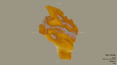 Govi-Altay bölgesi, Moğolistan ili, Gürcistan sınırında katı bir arka planda izole edilmiştir. Etiketler. Topografik yardım haritası. 3B görüntüleme