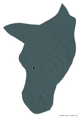 Moğolistan belediyesi Govisumber 'in beyaz arka planda bulunan başkenti. Renkli yükseklik haritası. 3B görüntüleme