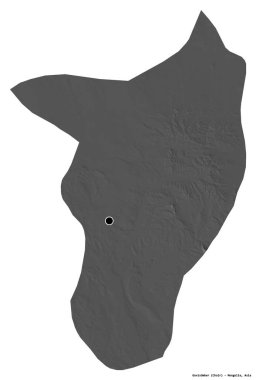 Moğolistan belediyesi Govisumber 'in beyaz arka planda bulunan başkenti. Çift seviyeli yükseklik haritası. 3B görüntüleme