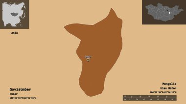 Govisumber Şekli, Moğolistan Belediyesi ve başkenti. Uzaklık ölçeği, ön gösterimler ve etiketler. Düzenli desenli dokuların bileşimi. 3B görüntüleme