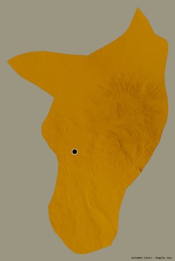 Moğolistan belediyesi Govisumber 'in şekli, başkenti katı bir renk arkaplanı ile izole edilmiştir. Topografik yardım haritası. 3B görüntüleme