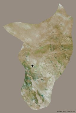 Moğolistan belediyesi Govisumber 'in şekli, başkenti katı bir renk arkaplanı ile izole edilmiştir. Uydu görüntüleri. 3B görüntüleme