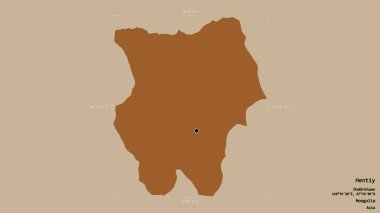 Hentiy bölgesi, Moğolistan bölgesi, katı bir arka planda izole edilmiş bir sınır kutusunda. Etiketler. Desenli dokuların bileşimi. 3B görüntüleme