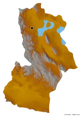 Beyaz arka planda başkenti izole edilmiş Hovd, Moğolistan eyaleti. Topografik yardım haritası. 3B görüntüleme