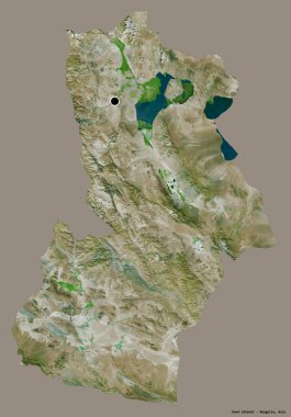 Moğolistan 'ın Hovd şehrinin başkenti katı bir renk arkaplanı ile izole edilmiştir. Uydu görüntüleri. 3B görüntüleme