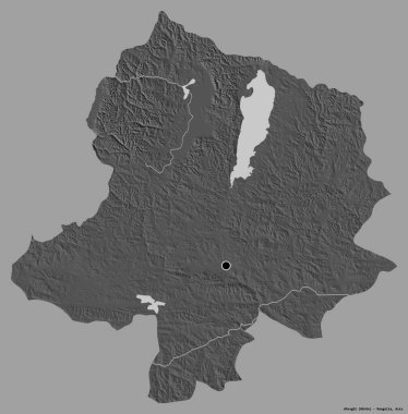 Moğolistan 'ın Hovsgol şehrinin başkenti katı bir renk arkaplanı ile izole edilmiştir. Çift seviyeli yükseklik haritası. 3B görüntüleme
