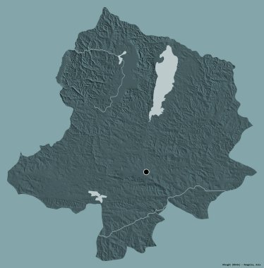 Moğolistan 'ın Hovsgol şehrinin başkenti katı bir renk arkaplanı ile izole edilmiştir. Renkli yükseklik haritası. 3B görüntüleme