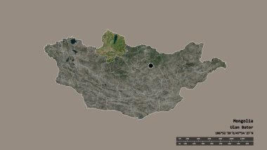 Başkenti, ana bölgesel bölümü ve ayrılmış Hovsgol bölgesiyle Moğolistan 'ın dejenere bir şekli. Etiketler. Uydu görüntüleri. 3B görüntüleme