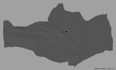 Moğolistan 'ın Omnogovi bölgesi, başkenti katı bir renk arkaplanı ile izole edilmiştir. Çift seviyeli yükseklik haritası. 3B görüntüleme