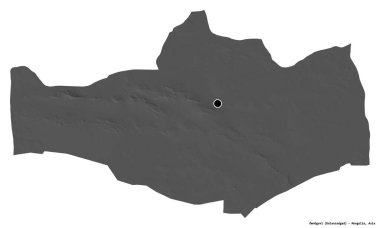 Moğolistan 'ın Omnogovi bölgesi, başkenti beyaz arka planda izole edilmiştir. Çift seviyeli yükseklik haritası. 3B görüntüleme