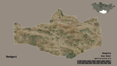 Omnogovi, Moğolistan eyaleti, başkenti sağlam bir zemin üzerinde izole edilmiştir. Uzaklık ölçeği, bölge önizlemesi ve etiketleri. Uydu görüntüleri. 3B görüntüleme