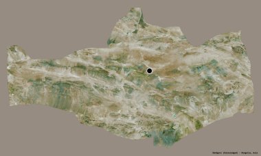 Moğolistan 'ın Omnogovi bölgesi, başkenti katı bir renk arkaplanı ile izole edilmiştir. Uydu görüntüleri. 3B görüntüleme