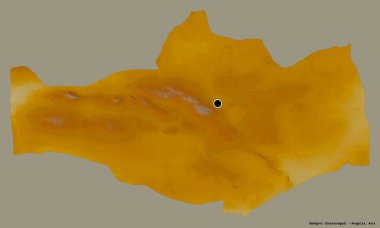 Moğolistan 'ın Omnogovi bölgesi, başkenti katı bir renk arkaplanı ile izole edilmiştir. Topografik yardım haritası. 3B görüntüleme