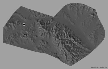 Moğolistan belediyesi Orhon 'un şekli, başkenti katı bir renk arkaplanı ile izole edilmiştir. Çift seviyeli yükseklik haritası. 3B görüntüleme
