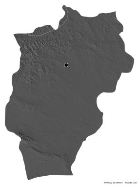 Beyaz arka planda başkenti izole edilmiş Ovorhangay, Moğolistan eyaleti. Çift seviyeli yükseklik haritası. 3B görüntüleme