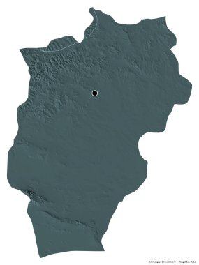 Beyaz arka planda başkenti izole edilmiş Ovorhangay, Moğolistan eyaleti. Renkli yükseklik haritası. 3B görüntüleme