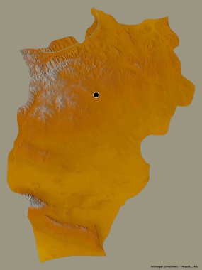 Moğolistan 'ın Ovorhangay şehri, başkenti katı renk arkaplanı ile izole edilmiştir. Topografik yardım haritası. 3B görüntüleme