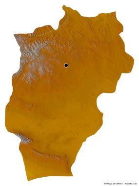 Beyaz arka planda başkenti izole edilmiş Ovorhangay, Moğolistan eyaleti. Topografik yardım haritası. 3B görüntüleme