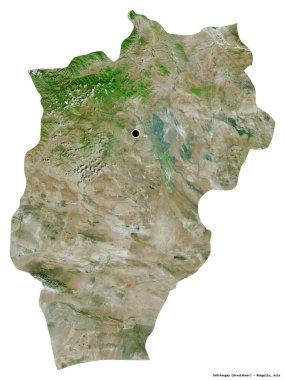 Beyaz arka planda başkenti izole edilmiş Ovorhangay, Moğolistan eyaleti. Uydu görüntüleri. 3B görüntüleme