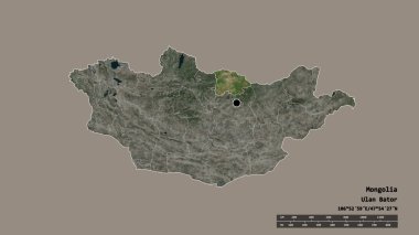 Başkenti, ana bölgesel bölünmesi ve ayrılmış Selenge bölgesiyle birlikte Moğolistan 'ın dejenere edilmiş şekli. Etiketler. Uydu görüntüleri. 3B görüntüleme