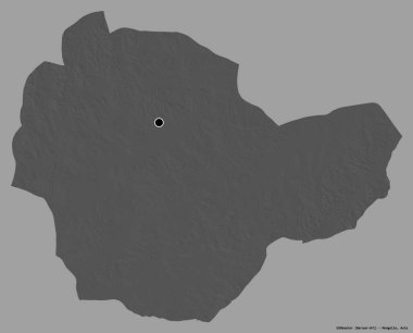Moğolistan 'ın Suhbaatar şehrinin başkenti katı bir renk arkaplanı ile izole edilmiştir. Çift seviyeli yükseklik haritası. 3B görüntüleme