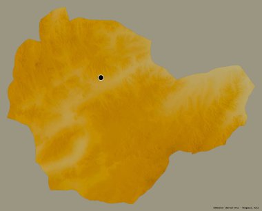 Moğolistan 'ın Suhbaatar şehrinin başkenti katı bir renk arkaplanı ile izole edilmiştir. Topografik yardım haritası. 3B görüntüleme