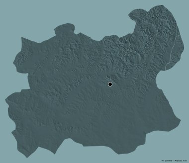 Tov, Moğolistan eyaleti, başkenti katı renk arkaplanı ile izole edilmiştir. Renkli yükseklik haritası. 3B görüntüleme