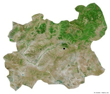 Beyaz arka planda başkenti izole edilmiş Tov, Moğolistan eyaleti. Uydu görüntüleri. 3B görüntüleme